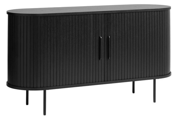 Czarna niska komoda w dekorze dębu z drzwiami przesuwnymi 140x76 cm Nola – Unique Furniture