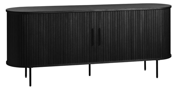 Czarna niska komoda w dekorze dębu z drzwiami przesuwnymi 76x180 cm Nola – Unique Furniture