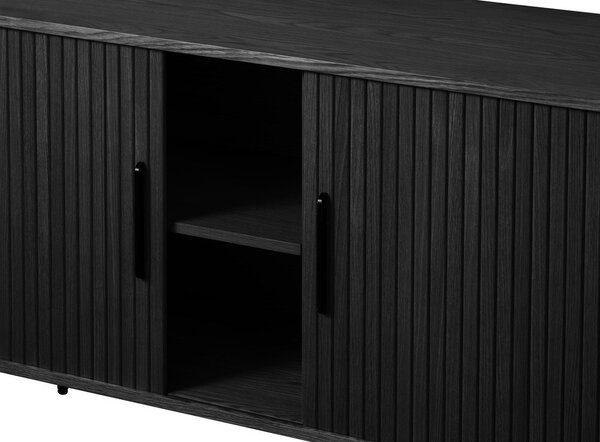 Czarna niska komoda w dekorze dębu z drzwiami przesuwnymi 76x180 cm Nola – Unique Furniture