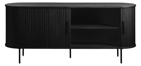 Czarna niska komoda w dekorze dębu z drzwiami przesuwnymi 76x180 cm Nola – Unique Furniture