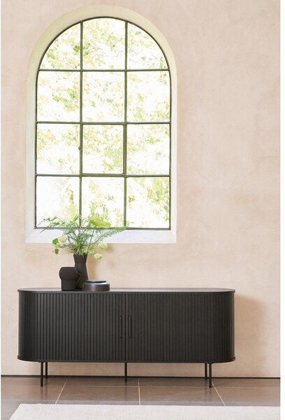Czarna niska komoda w dekorze dębu z drzwiami przesuwnymi 76x180 cm Nola – Unique Furniture