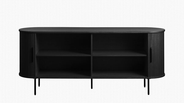 Czarna niska komoda w dekorze dębu z drzwiami przesuwnymi 76x180 cm Nola – Unique Furniture