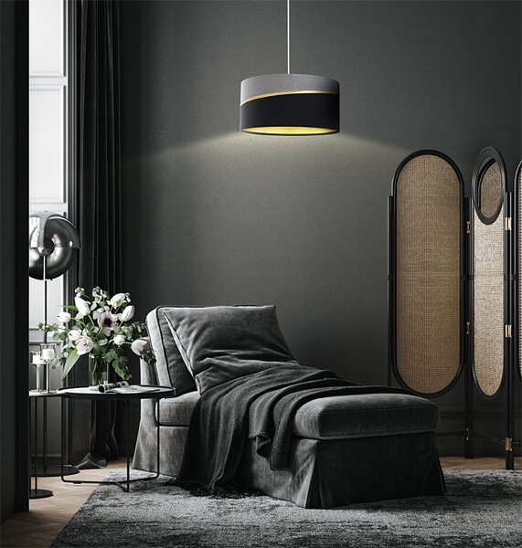 Szaro-czarna lampa wisząca z welurowym abażurem - A338 A8-D87