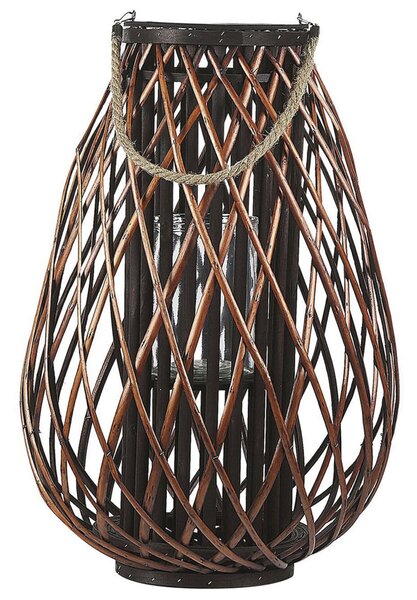 Lampion świecznik dekoracyjny drewno wierzbowe 60 cm brązowy Kiusiu Beliani