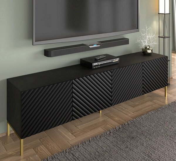 Długa szafka RTV glamour czerń+złoty 200cm | Umeblowana.com