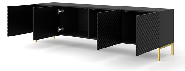 Długa szafka RTV glamour czerń+złoty 200cm | Umeblowana.com