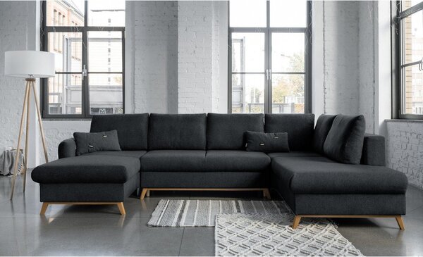 Ciemnoszara rozkładana sofa w kształcie litery "U" Miuform Scandic Lagom, prawostronna