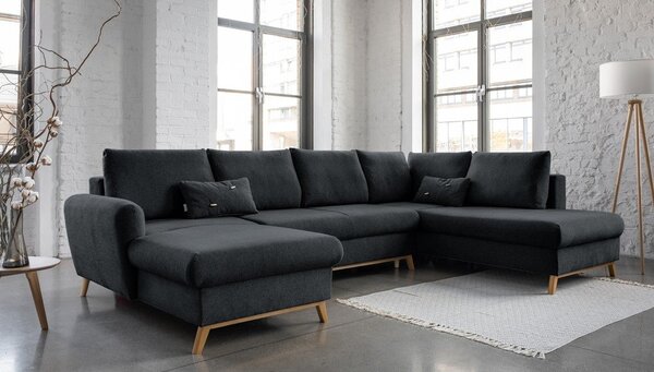 Ciemnoszara rozkładana sofa w kształcie litery "U" Miuform Scandic Lagom, prawostronna
