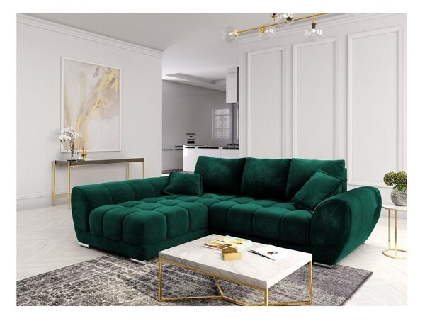 Butelkowozielony rozkładany narożnik z aksamitnym obiciem Windsor & Co Sofas Nuage, lewostronny