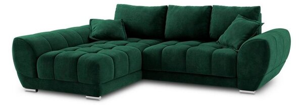 Butelkowozielony rozkładany narożnik z aksamitnym obiciem Windsor & Co Sofas Nuage, lewostronny