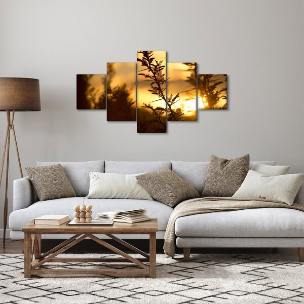 Obraz - słońce zachodzące za drzewami (125x70 cm)