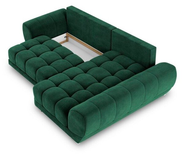 Butelkowozielony rozkładany narożnik z aksamitnym obiciem Windsor & Co Sofas Nuage, prawostronny