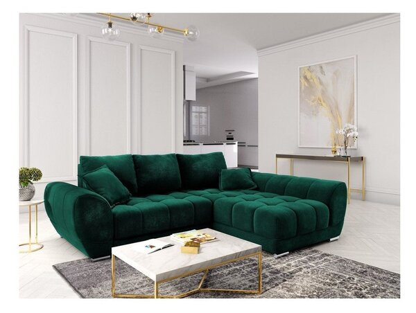 Butelkowozielony rozkładany narożnik z aksamitnym obiciem Windsor & Co Sofas Nuage, prawostronny
