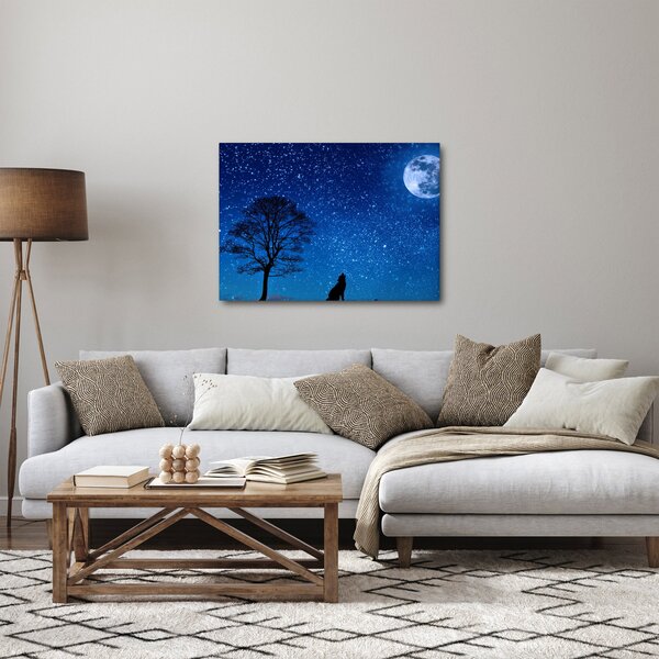 Obraz wilka wyjącego do księżyca (70x50 cm)