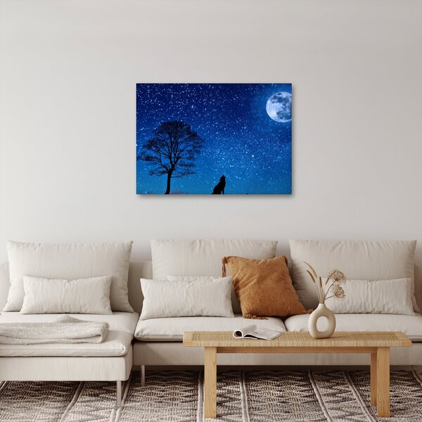 Obraz wilka wyjącego do księżyca (70x50 cm)