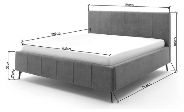 Jasnoszare tapicerowane łóżko dwuosobowe ze schowkiem ze stelażem 180x200 cm Lizzano – Meise Möbel