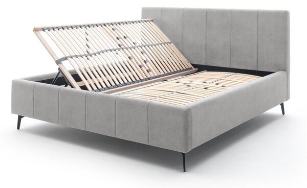 Jasnoszare tapicerowane łóżko dwuosobowe ze schowkiem ze stelażem 180x200 cm Lizzano – Meise Möbel