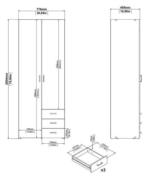 Biała szafa 78x200 cm Space – Tvilum