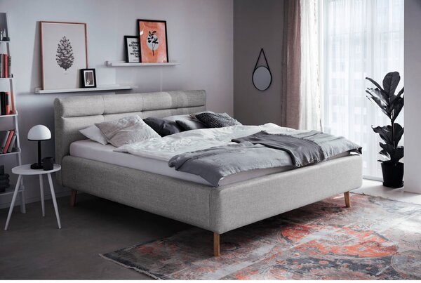 Szare tapicerowane łóżko dwuosobowe ze schowkiem ze stelażem 160x200 cm Lotte – Meise Möbel