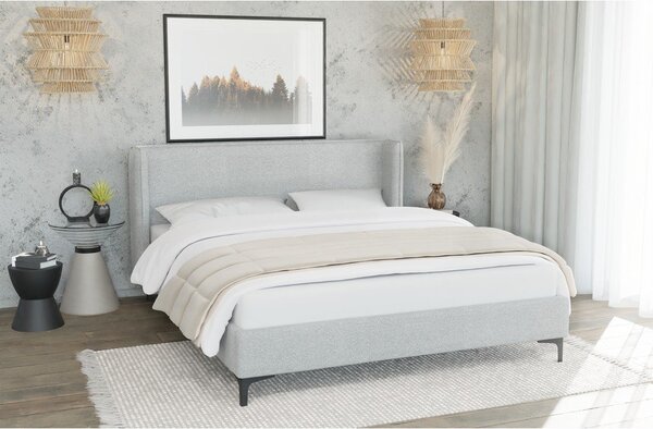 Szare tapicerowane łóżko dwuosobowe ze stelażem 180x200 cm Basti – Ropez