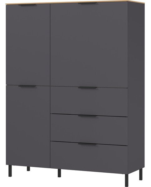 Szara wysoka komoda w dekorze dębu 109x146 cm California – Germania