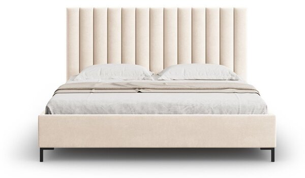 Beżowe tapicerowane łóżko dwuosobowe ze schowkiem i stelażem 180x200 cm Casey – Mazzini Beds