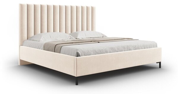 Beżowe tapicerowane łóżko dwuosobowe ze schowkiem i stelażem 180x200 cm Casey – Mazzini Beds