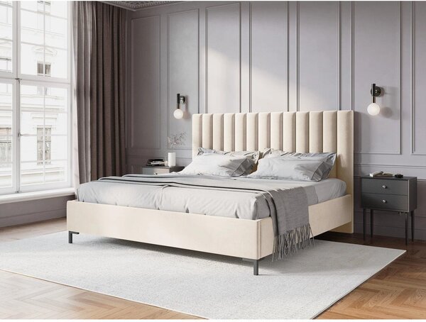 Beżowe tapicerowane łóżko dwuosobowe ze schowkiem i stelażem 180x200 cm Casey – Mazzini Beds