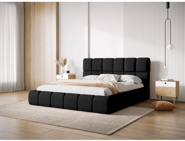 Czarne tapicerowane łóżko dwuosobowe ze schowkiem i stelażem 180x200 cm Bellis – Micadoni Home