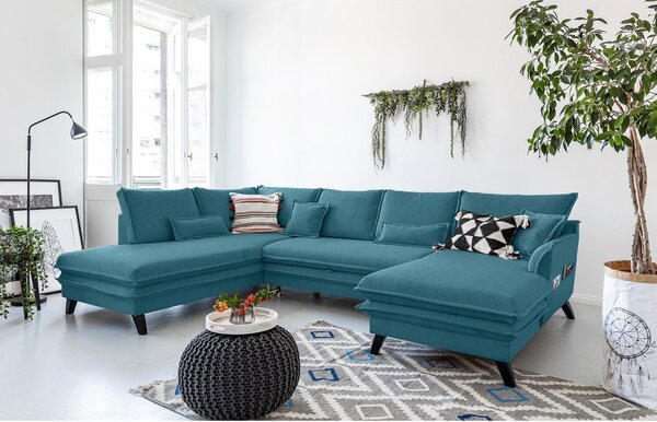 Turkusowa rozkładana sofa w kształcie litery "U" Miuform Charming Charlie, lewostronna