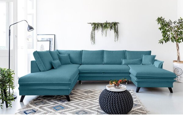 Turkusowa rozkładana sofa w kształcie litery "U" Miuform Charming Charlie, lewostronna