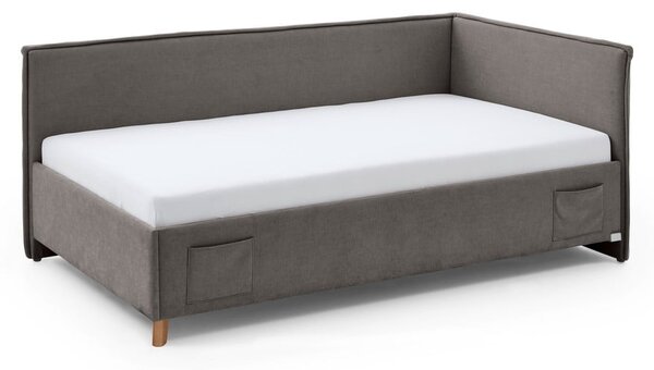 Szare tapicerowane narożne łóżko dziecięce ze schowkiem ze stelażem 120x200 cm Fun – Meise Möbel