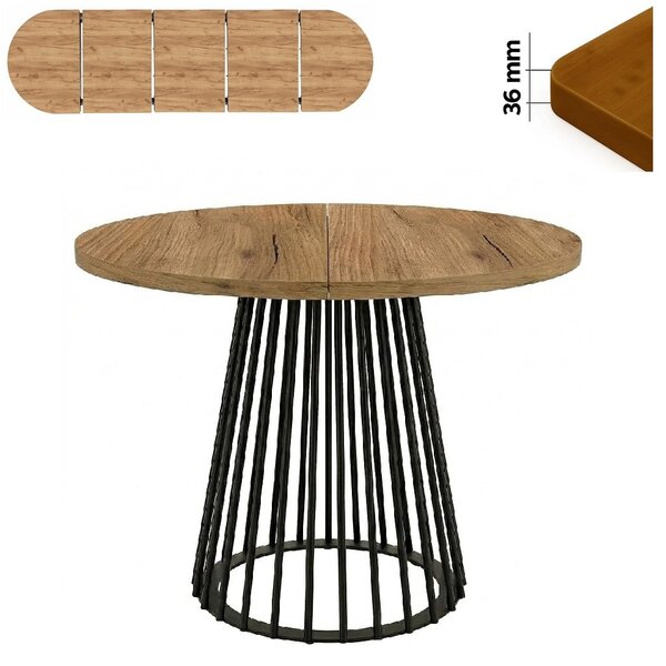 Stół 120/270 cm okrągły rozkładany, blat 3,6 cm, Ażurowa Metalowa podstawa | ArtD Home