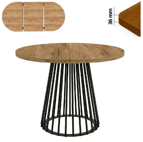 Stół 120/170 cm okrągły rozkładany, blat 3,6 cm, Ażurowa Metalowa podstawa | ArtD Home