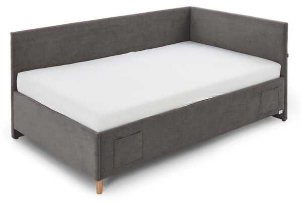 Antracytowe tapicerowane narożne łóżko dziecięce ze schowkiem ze stelażem 90x200 cm Cool – Meise Möbel