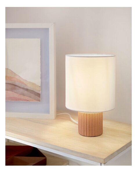 Biało-naturalna lampa stołowa z tekstylnym kloszem (wys. 28 cm) Eshe – Kave Home