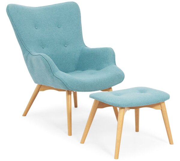 Nowoczesny fotel uszak z podnóżkiem SCANDI - jasnoniebieski
