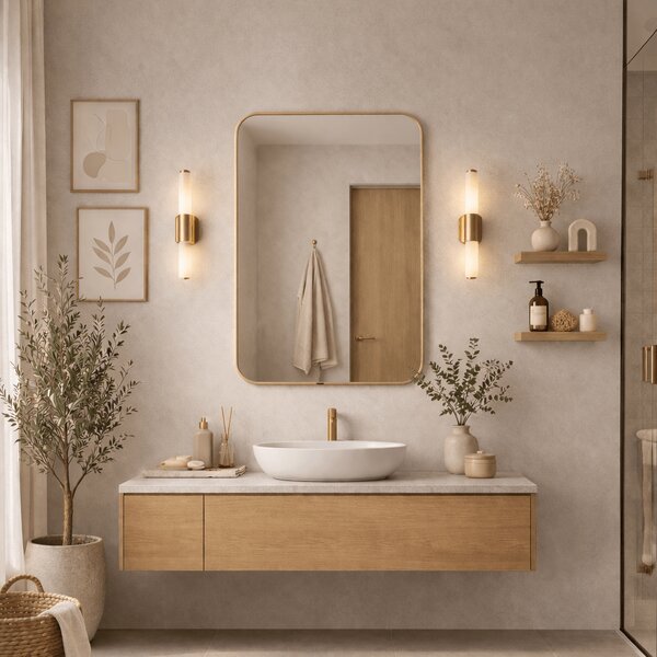 Lustro Prostokątne AURA S 90x60 cm z Ramą / bez LED Złoty