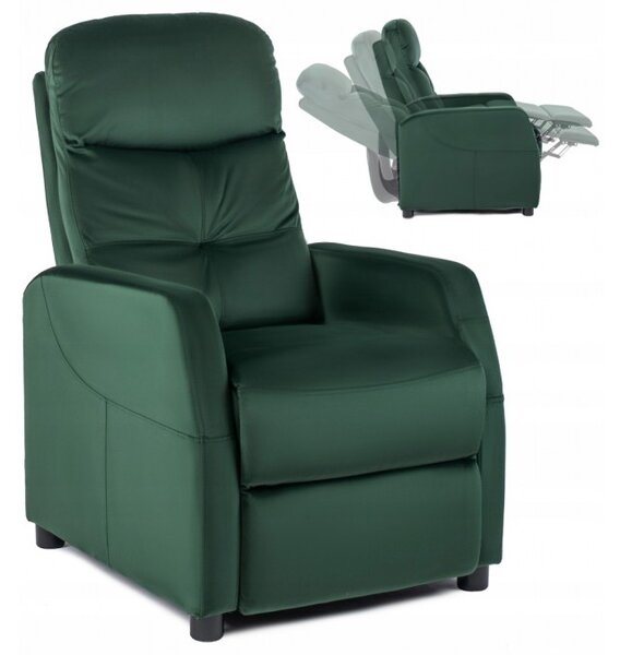 Fotel Rozkładany Wypoczynkowy z Podnóżkiem FELIPE 2 Zielony Welurowy