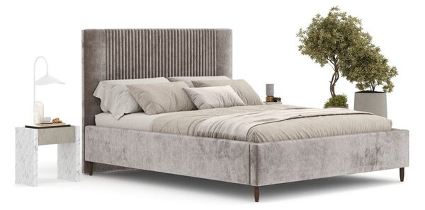 Beżowe tapicerowane łóżko dwuosobowe ze schowkiem ze stelażem 160x200 cm Etero – Maison de Rêve
