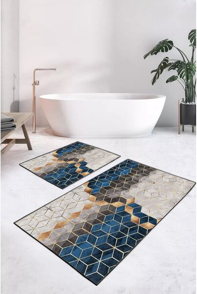 Niebiesko-szare dywaniki łazienkowe zestaw 2 szt. 60x100 cm Optic – Mila Home