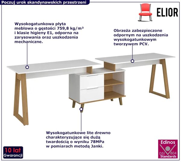 Białe duże podwójne biurko z regałem H8-F67