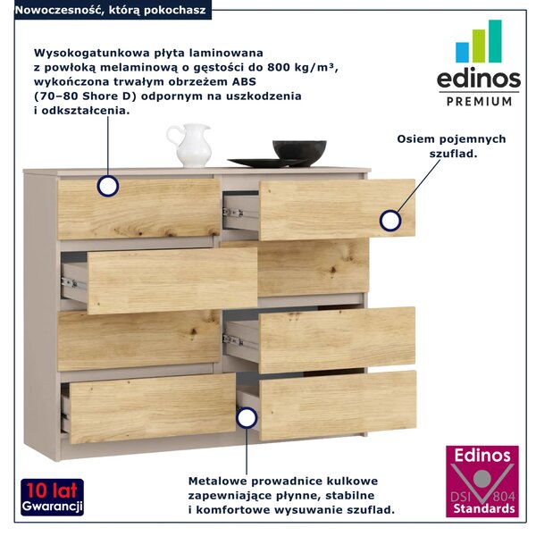 Komoda z 8 szufladami kaszmir + dąb artisan S3-N15