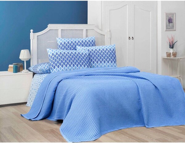Niebieska bawełniana narzuta 220x240 cm Waffle – Mila Home