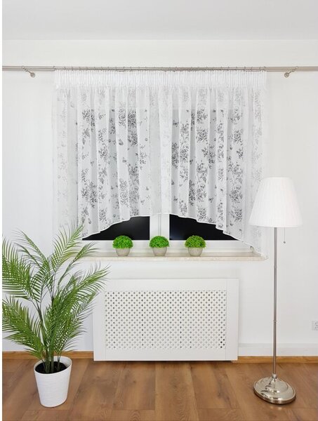 Firana devorÃ© w kwiaty 400x150 cm - Åuk, wypalany wzÃ³r, taÅma marszczÄ ca
