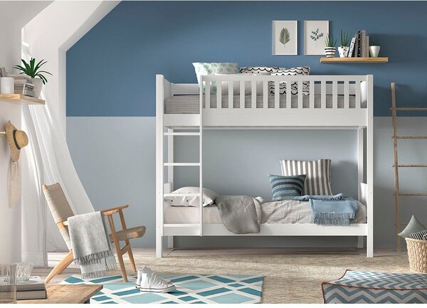 Białe piętrowe łóżko dziecięce z litego drewna sosnowego ze schowkiem 90x200 cm SCOTT – Vipack