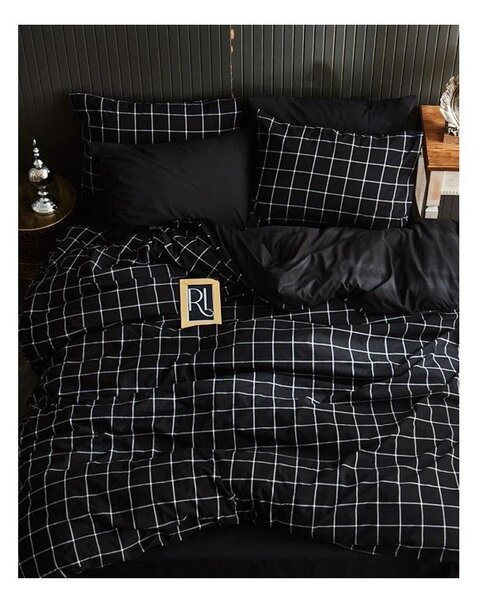 Czarna pościel dwuosobowa z prześcieradłem 4-częściowa 200x220 cm Geometric – Mila Home
