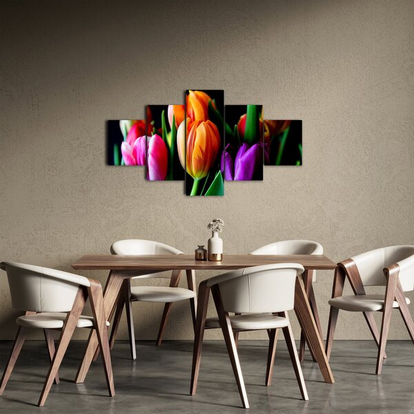Obraz tulipanów na czarnym tle (125x70 cm)