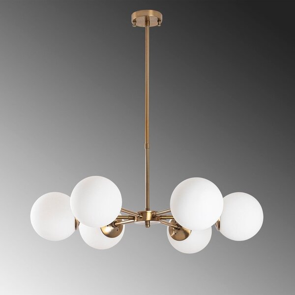 Biała/w kolorze mosiądzu lampa wisząca ze szklanym kloszem ø 73 cm Akkas – Opviq lights