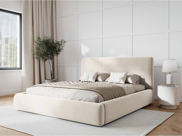 Beżowe tapicerowane łóżko dwuosobowe ze schowkiem i stelażem 180x200 cm Colonel – Cosmopolitan Design